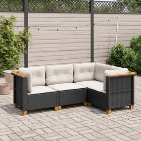 vidaXL Set mobilier de grădină cu perne, 4 piese, negru, poliratan