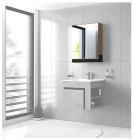 Dulap cu oglindă suspendat Stokes 60 cm, argint / stejar auriu