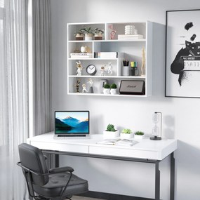 Biblioteca moderna de perete HOMCOM cu 4 niveluri , raft din lemn care economiseste spatiu pentru living si birou, 94x19,5x80cm, alb | Aosom Romania