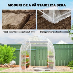 Outsunny Seră de Grădină Tip Tunel 2x3x2 m cu 2 Uși Rulabile, Seră pentru Legume, Flori și Fructe, cu 4 Bare Diagonale, Cadru din Oțel și Acoperiș PE, Transparentă | Aosom Romania