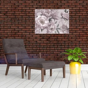 Tablou pe sticlă - Vintage bujorii (70x50 cm)