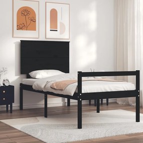 3195475 vidaXL Cadru de pat senior cu tăblie, 100x200 cm, negru, lemn masiv