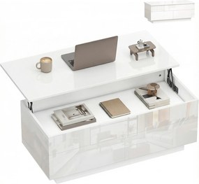 HOMCOM Masă de cafea reglabilă pe înălțime, masă modernă de living cu spațiu ascuns și 2 sertare, Alb lucios | Aosom Romania