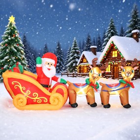 Outsunny Decorație de Crăciun Gonflabilă de 2,4 m pentru Exterior, Moș Crăciun Gonflabil cu Sanie și Reni, 6 Lumini LED și Suflantă, pentru Grădină și Interior | Aosom Romania