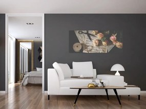 Tablou cu note muzicale și trandafiri (120x50 cm)