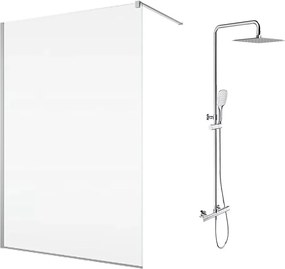 Pachet paravan dus Walk-In SanSwiss Easy crom 100x200 cm si coloana de dus Omnires Y crom