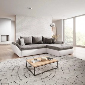 Colțar extensibil dumonde cu ladă de depozitare si sezut confortabil din spuma high-density, Loana Magma White 275x185 cm