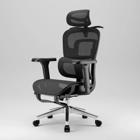 RESIGILAT- SIENA E15 Executive – Scaun Ergonomic cu Suport Lombar Reglabil pe Înălțime, Tetieră Reglabilă, Cotiere 3D, Șezut Extensibil, Reclinare 135°, Umeraș Integrat, Suport pentru Picioare și Bază Metalică, Mesh, Negru