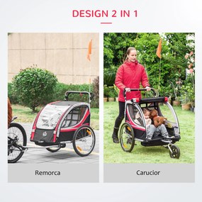 HOMCOM Remorca Bicicleta 2 in 1 pentru Copii cu Centura 5 Puncte si Accesorii Siguranta, Rosu | Aosom Romania
