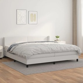 3130680 vidaXL Pat box spring cu saltea, alb, 200x200 cm, piele ecologică