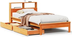 vidaXL Pat bibliotecă fără saltea maro ceruit 75x190 cm lemn masiv pin