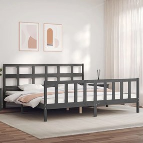 3193033 vidaXL Cadru pat cu tăblie 200x200 cm, gri, lemn masiv