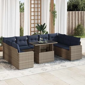 vidaXL Set mobilier de grădină cu perne, 10 piese, gri, poliratan