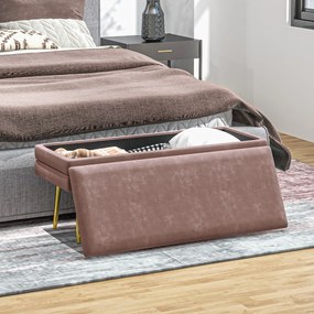 HOMCOM Bancă capitonată cu spațiu de depozitare, Oțel, 100 x 37,5 x 42 cm, Roz | Aosom Romania