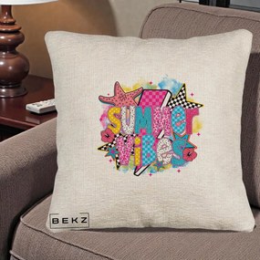 Perna Decorativa Summer Vibes Colorata, 40x40 cm, Bej Canapea, Husa Detasabila, Perna Inclusa, BEKZ®