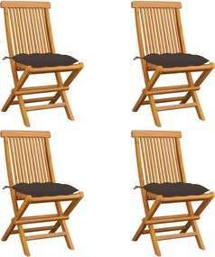 vidaXL Scaune grădină cu perne gri taupe, 4 buc., lemn masiv de tec