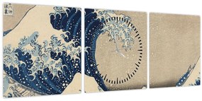 Tablou - Katsushika Hokusai, Under the Wave off Kanagawa, reproducere (cu ceas) (90x30 cm)