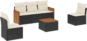 vidaXL Set mobilier de grădină cu perne, 6 piese, negru, poliratan
