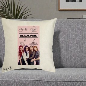 Perna Personalizata K-pop BLACKPINK Semnaturi si Foto, 40x40 cm, Ecru, Husa Detasabila, Perna Inclusa, BEKZ®