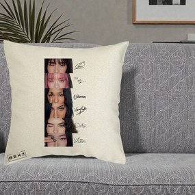 Perna Personalizata K-pop KATSEYE Semnaturi fara Foto, 40x40 cm, Ecru, Husa Detasabila, Perna Inclusa, BEKZ®