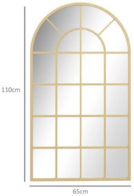 HOMCOM Oglindă de perete, design tip fereastră, oglindă de hol, ramă metalică, 110 x 65 cm, Gold | Aosom Romania