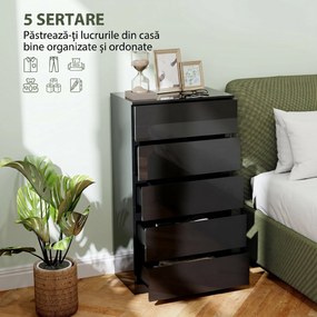 HOMCOM Comodă cu 5 Sertare din Lemn, pentru Dormitor, Design Modern și Multifuncțional, 55x34x100 cm, Negru | Aosom Romania