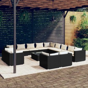 3102911 vidaXL Set mobilier de grădină cu perne, 14 piese, negru, poliratan