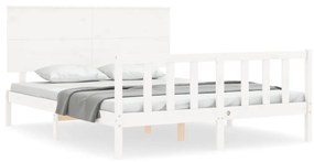 3193412 vidaXL Cadru de pat cu tăblie, alb, 160x200 cm, lemn masiv