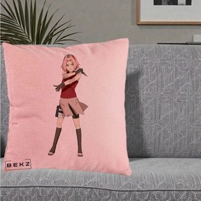 Perna Personalizata Naruto Sakura Haruno Portret, 40x40 cm, Roz, Husa Detasabila, Perna Inclusa, BEKZ®