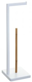 Suport hartie igienica Natureo White, bambus, otel, 20 x 20 x 64.5 cm