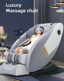 Fotoliu de Masaj TROIAN, cu Incalzire, AI Voice, Tableta touch screen, Bluetooth, Display, Zero Gravity, 2 Boxe, Moduri Automate, PU