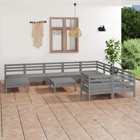 3083301 vidaXL Set mobilier de grădină, 11 piese, gri, lemn masiv de pin