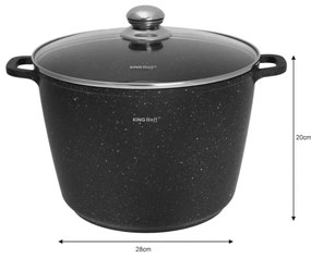 Oală cu capac 28 cm, 10L – Kinghoff KH 1599, antiaderentă cu marmură, neagră, ideală pentru supe și mâncăruri în volum mare