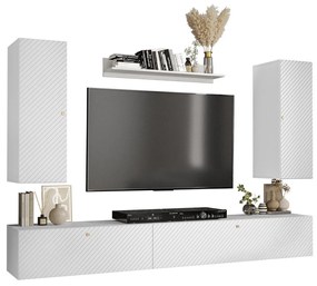 Camera de zi Hartford H115Alb, Cu comodă tv, Cu componente suplimentare, Părți separate, PAL laminat, MDF, 250x40cm, 40 kg