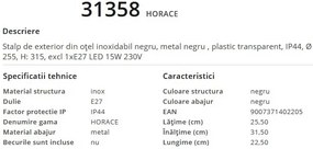 Stalp mic pentru iluminat exterior design modern, IP44 HORACE 31358 GL