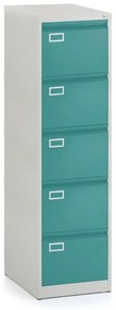 Dosar metalic A4 - 5 sertare, 45,5 x 62 x 162,5 cm, incuietoare cilindrica, verde - ral 6033