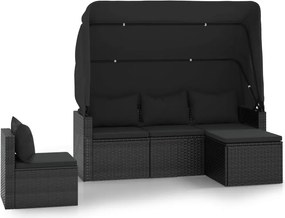 vidaXL Set mobilier de grădină cu perne, 4 piese, negru, poliratan