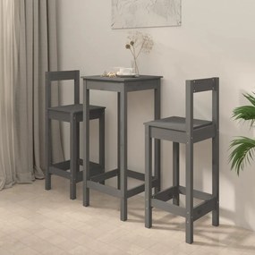 Set mobilier de bar, 3 piese, gri, lemn masiv de pin