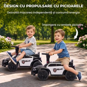 AIYAPLAY Mașinuță Ride-on Copii 18-36 Luni, Model Poliție, Muzică, Spațiu Sub Scaun, Negru | Aosom Romania
