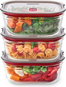 Set de 3 cutii pentru alimente Black+Blum Stack+Nest FBGR-BX-MPACK3, 0,9 l, dreptunghiulare, potrivite pentru cuptor, fără BPA, oțel inoxidabil, gri/roșu