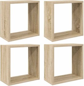 vidaXL Rafturi de perete cub, 4 buc., stejar sonoma, 30x15x30 cm