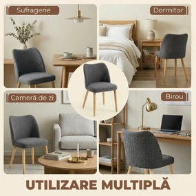 HOMCOM Set 2 Scaune Moderne cu Tapițerie din In, Șezut Confortabil, Spătar Curbat, Picioare din Lemn, Asamblare Ușoară pentru Bucătărie, Cameră, Living. | Aosom Romania