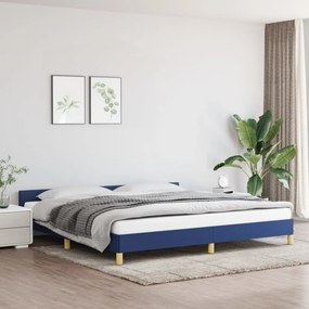 Cadru de pat cu tablie, albastru, 200x200 cm, textil Albastru, 200 x 200 cm