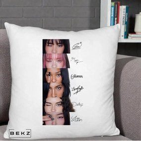 Perna Personalizata K-pop KATSEYE Semnaturi fara Foto, 40x40 cm, Alb Pufos, Husa Detasabila, Perna Inclusa, BEKZ®