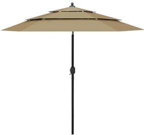 Umbrela de soare 3 niveluri, stalp aluminiu, gri taupe, 2,5 m Gri taupe, 2.5 m