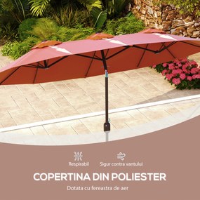 Outsunny Umbrela de soare de gradina basculabila dubla cu deschidere cu manivela, 295x152x222cm, rosu | Aosom Romania