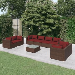 3102291 vidaXL Set mobilier de grădină cu perne, 9 piese, maro, poliratan