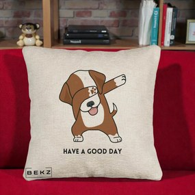 Perna Decorativa Caine Dab Have A Good Day, 40x40 cm, Bej Canapea, Husa Detasabila, Perna Inclusa, BEKZ®