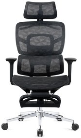 GENESIS-V5 Scaun ergonomic, Full Mesh, Sezut Translatie, Spatar reglabil in inaltime, Cotiere 3D, Umeras, Suport picioare, Negru