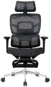 GENESIS-V5 Scaun ergonomic, Full Mesh, Sezut Translatie, Spatar reglabil in inaltime, Cotiere 3D, Umeras, Suport picioare, Negru